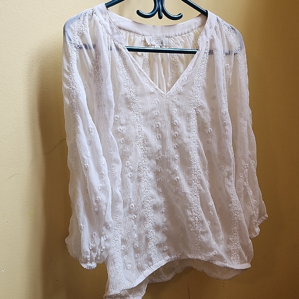 Olive & Oak Textured and Sheer Creme Blouse